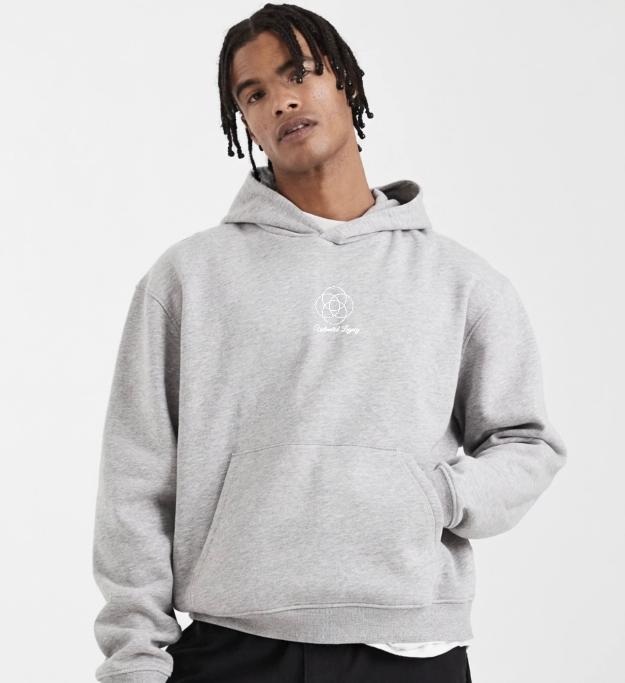 Kapuzenpullover in meliertem Grau mit Relaxed Fit