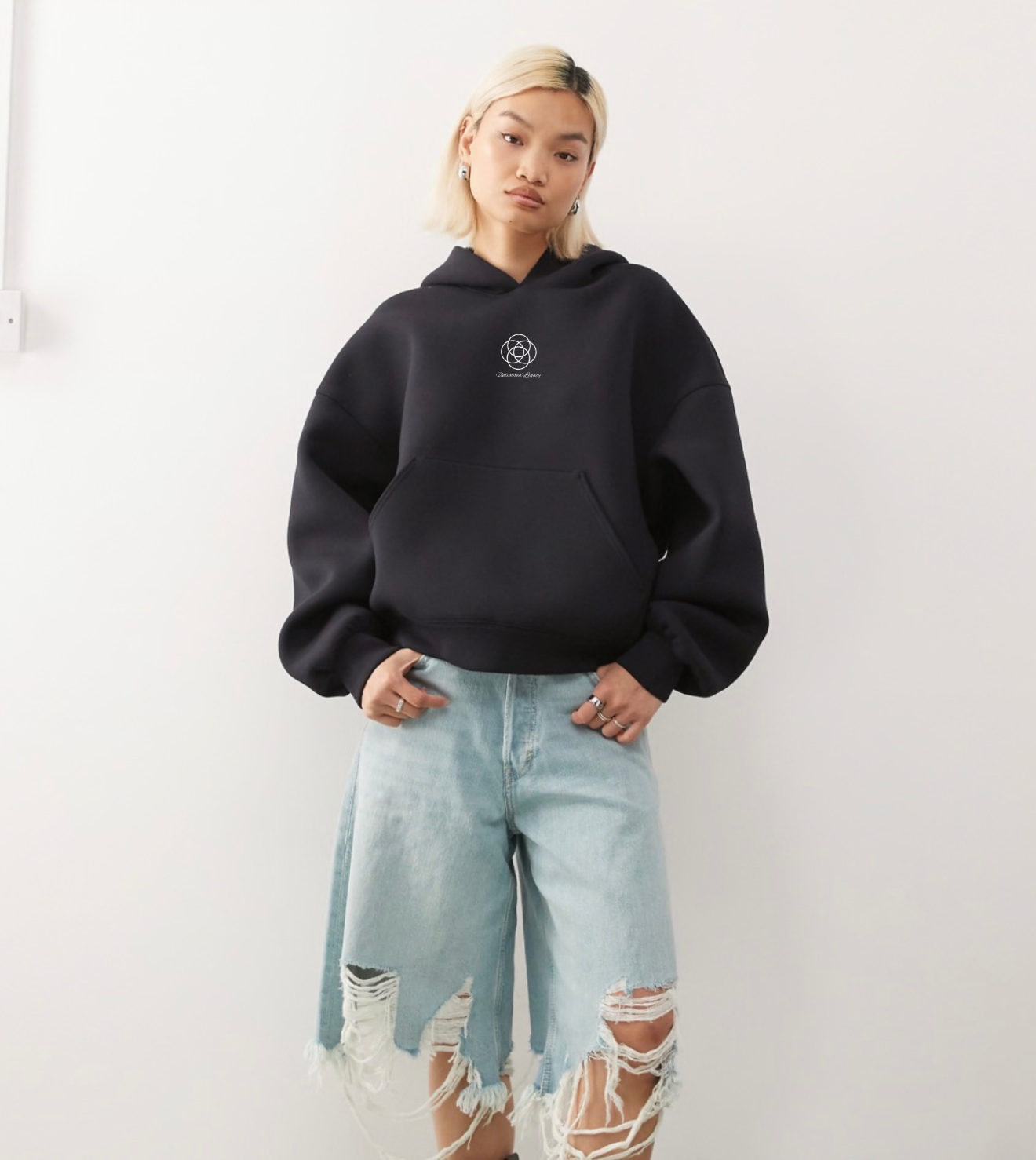 Oversize-Kapuzenpullover aus neoprenähnlichem Material in Marineblau